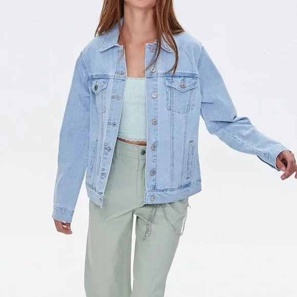 Forever 21 Embroidered Light Denim Jacket - Picture 2 of 6